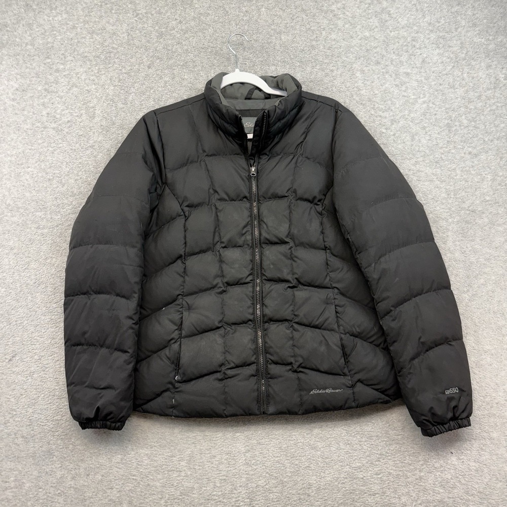 Eddie Bauer Jacket Womens M Black EB650 Down Puffer Full Zip Coat Lightweight